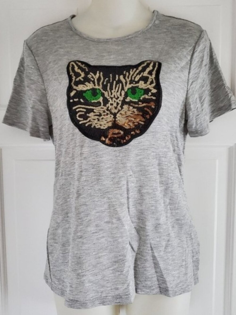 New, $55, MELISSA MASSE Sequin Cat T-Shirt - Medium